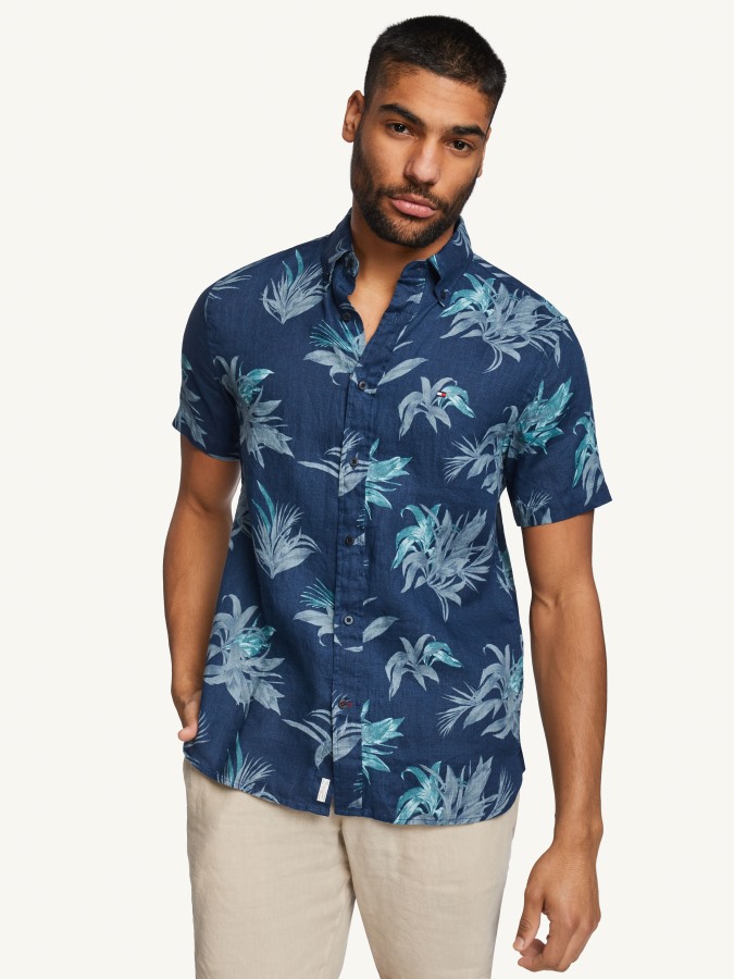 Tommy Hilfiger Argentina Premium Camisa De Hoja De Lino Azul Marino Por Todas Partes