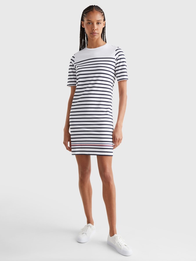 Tommy Hilfiger Argentina Regular Stripe Cuello Redondo Vestido Gobal Stripe/white Desert Sky