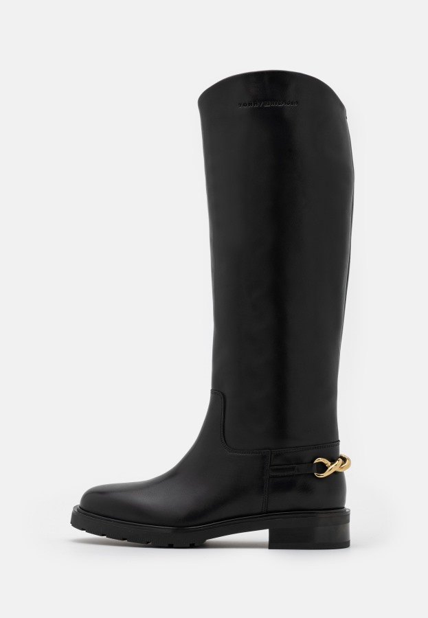 Tommy Hilfiger Argentina Botas Largas Planas Torcidas En Negro