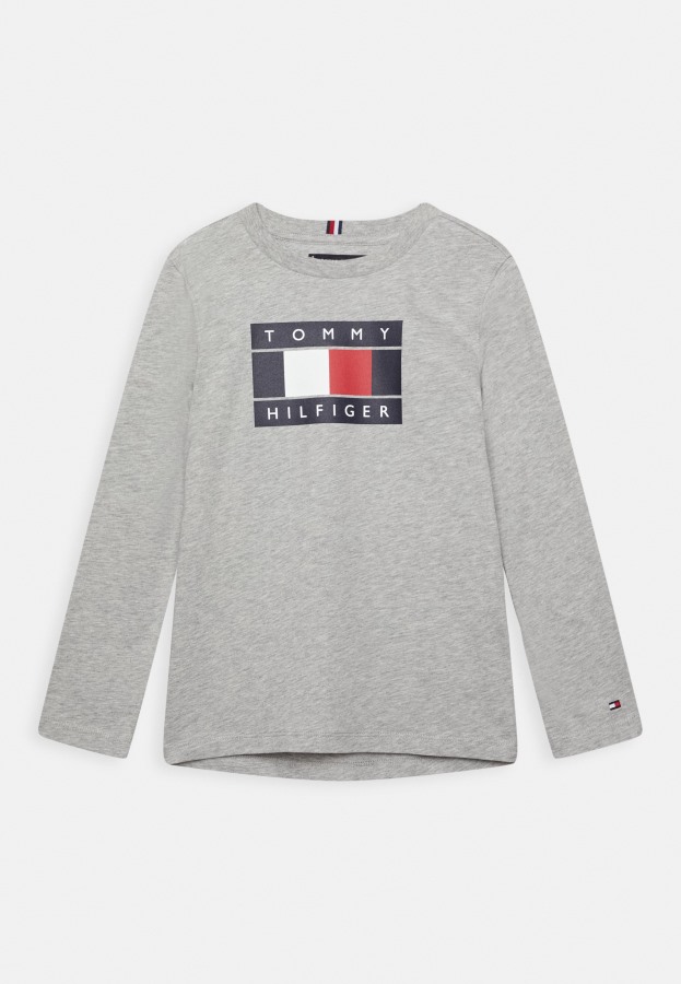 Camiseta Gris Claro Jaspeado Con Bandera De Rayas Globales Top De Manga Larga Tommy Hilfiger Argentina