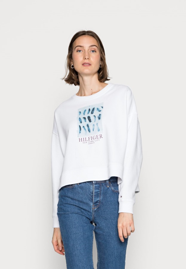 Sudadera Abierta Plumas Tommy Hilfiger Argentina Blanco
