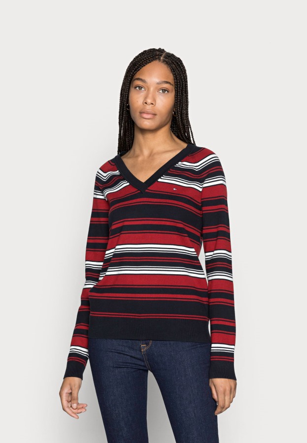 Tommy Hilfiger Argentina Multi Ecru Rouge Des Sky Vneck Sweater Jumper