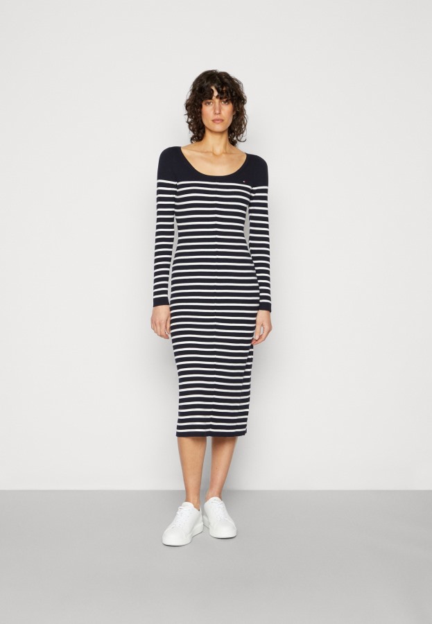 Vestido Con Escote Redondo A Rayas Vestido Jersey Ecru/desert Sky Tommy Hilfiger Argentina
